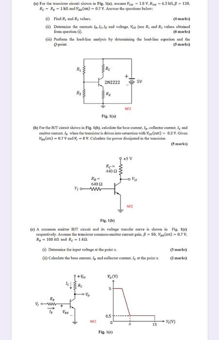 Solved For the transistor circuit shown in Fig. 1(a), assume | Chegg.com
