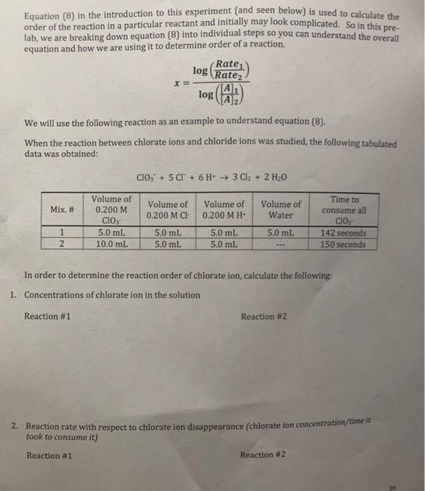 Solved Equation (8) in the introduction to this experiment | Chegg.com