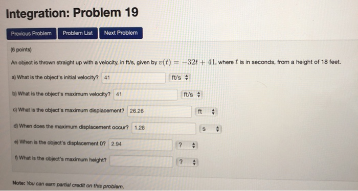 Displacement Integration Problem Solved Integration: Problem 19 Previous Problem Problem List | Chegg.com