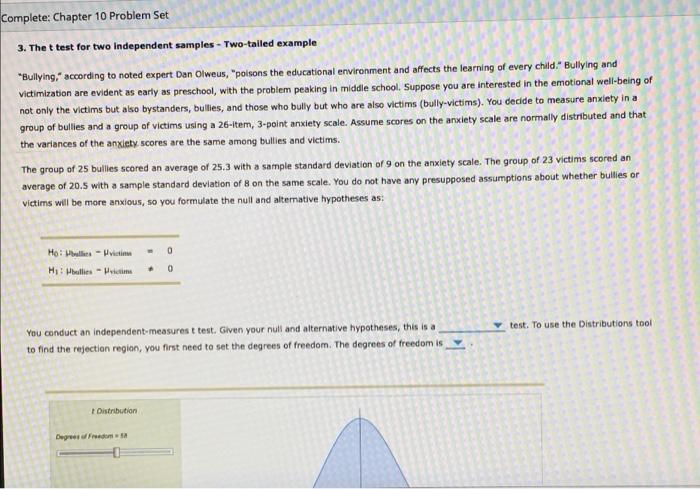 Solved Complete: Chapter 10 Problem Set 3. The t test for | Chegg.com