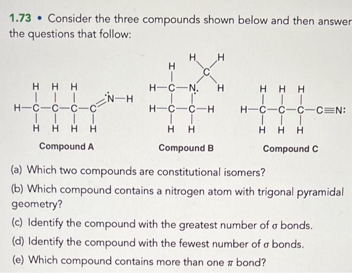 Solved 1.73 - Consider the three compounds shown below and | Chegg.com