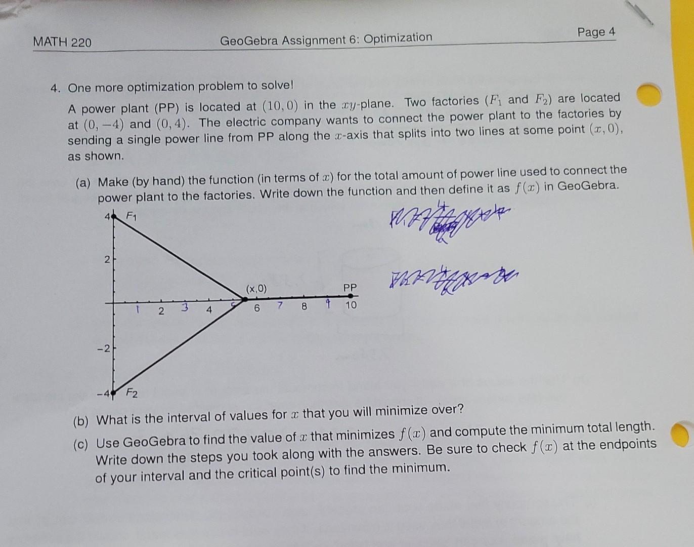 MATH 220 GeoGebra Assignment 6: Optimization Page 4 | Chegg.com