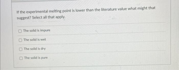 experimental vs literature melting point