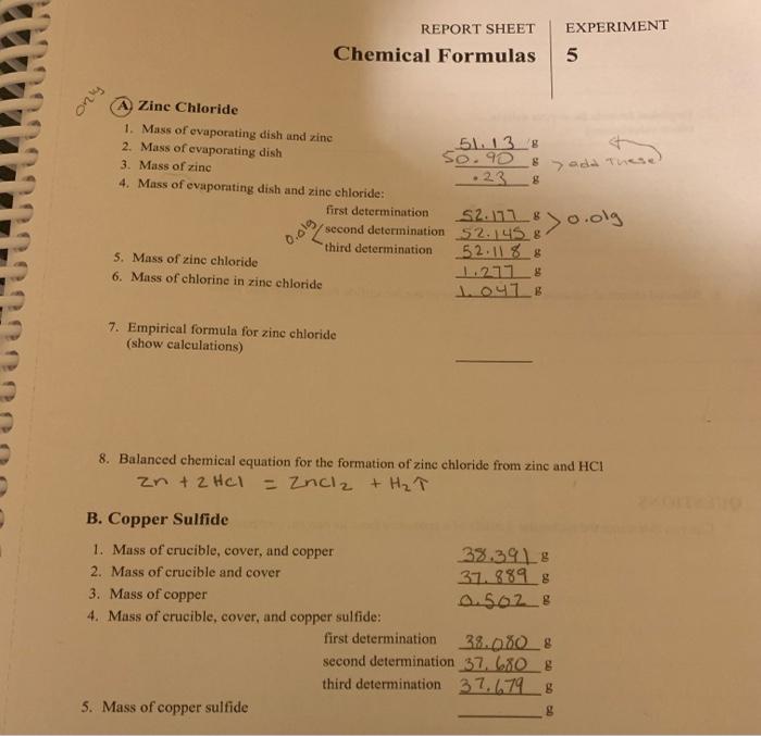 Solved REPORT SHEET EXPERIMENT 5 Chemical Formulas fino 8 | Chegg.com