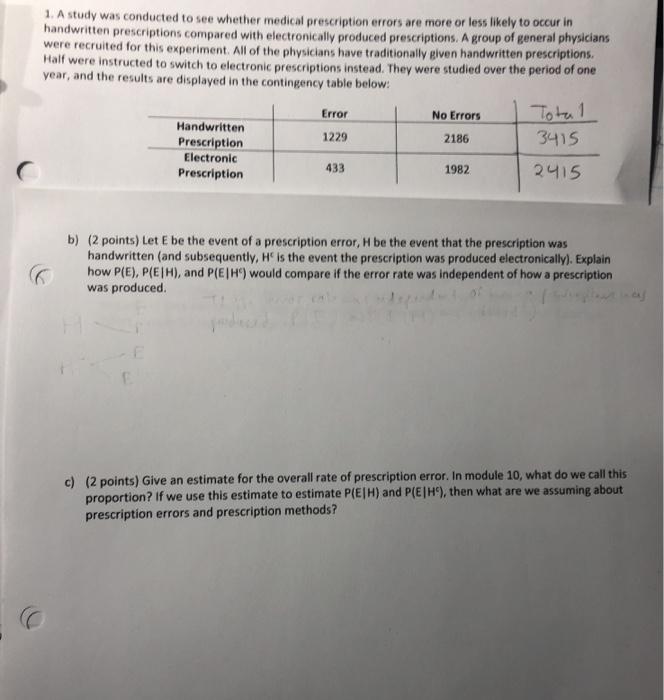 Solved 1. A study was conducted to see whether medical | Chegg.com