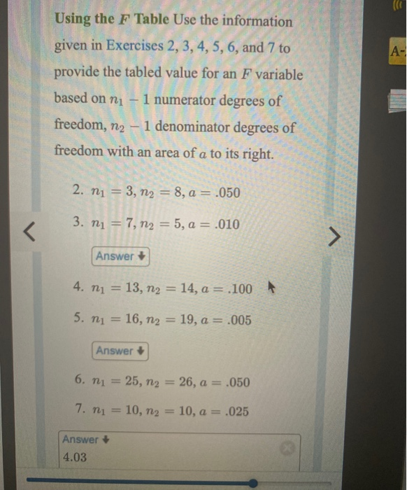 Solved (( Using the F Table Use the information А) given in | Chegg.com