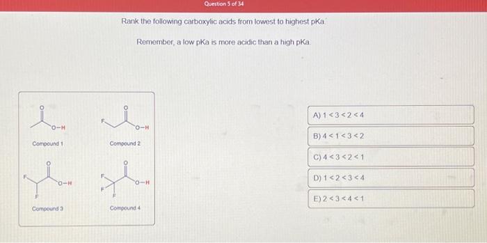 Solved Rank the following carboxylic acids from lowest to | Chegg.com