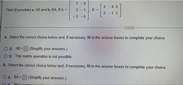 Solved 1-5 Find (if Possible) A. AB And B. BA IA = 13:13] -3 | Chegg.com