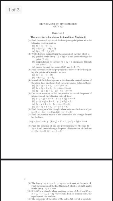 1 of 3 DEPARTMENT OF MATHEMATICS MATH 125 EXERCISE 2 | Chegg.com