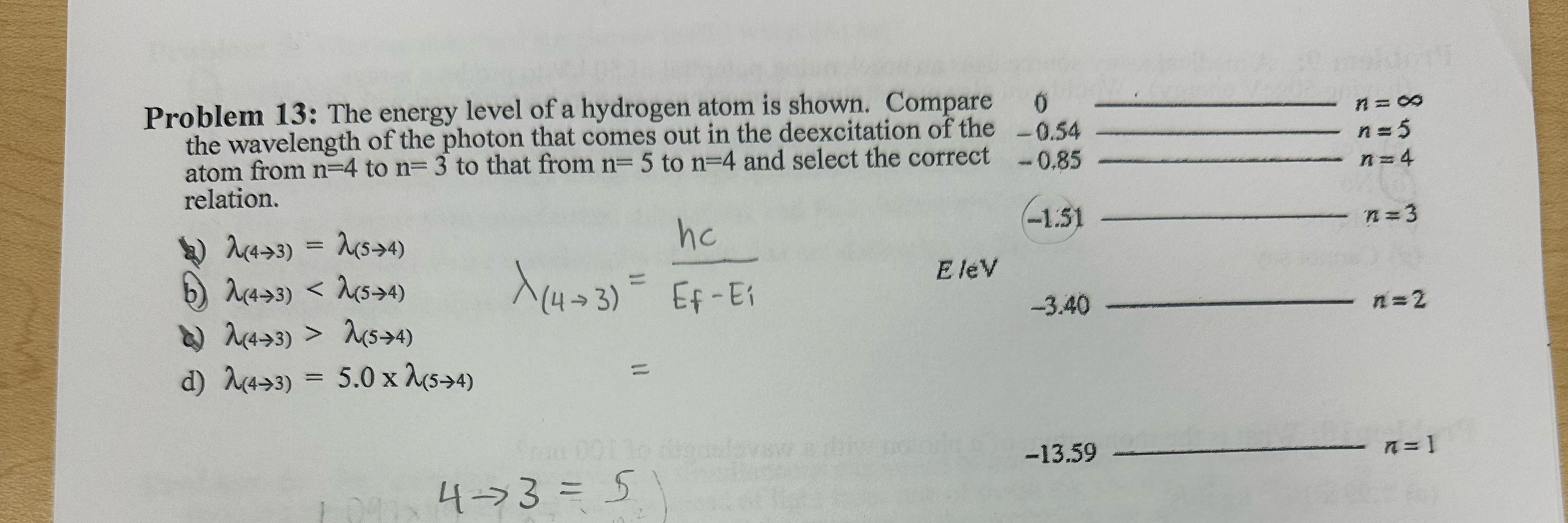 Solved Problem 13: The energy level of a hydrogen atom is | Chegg.com