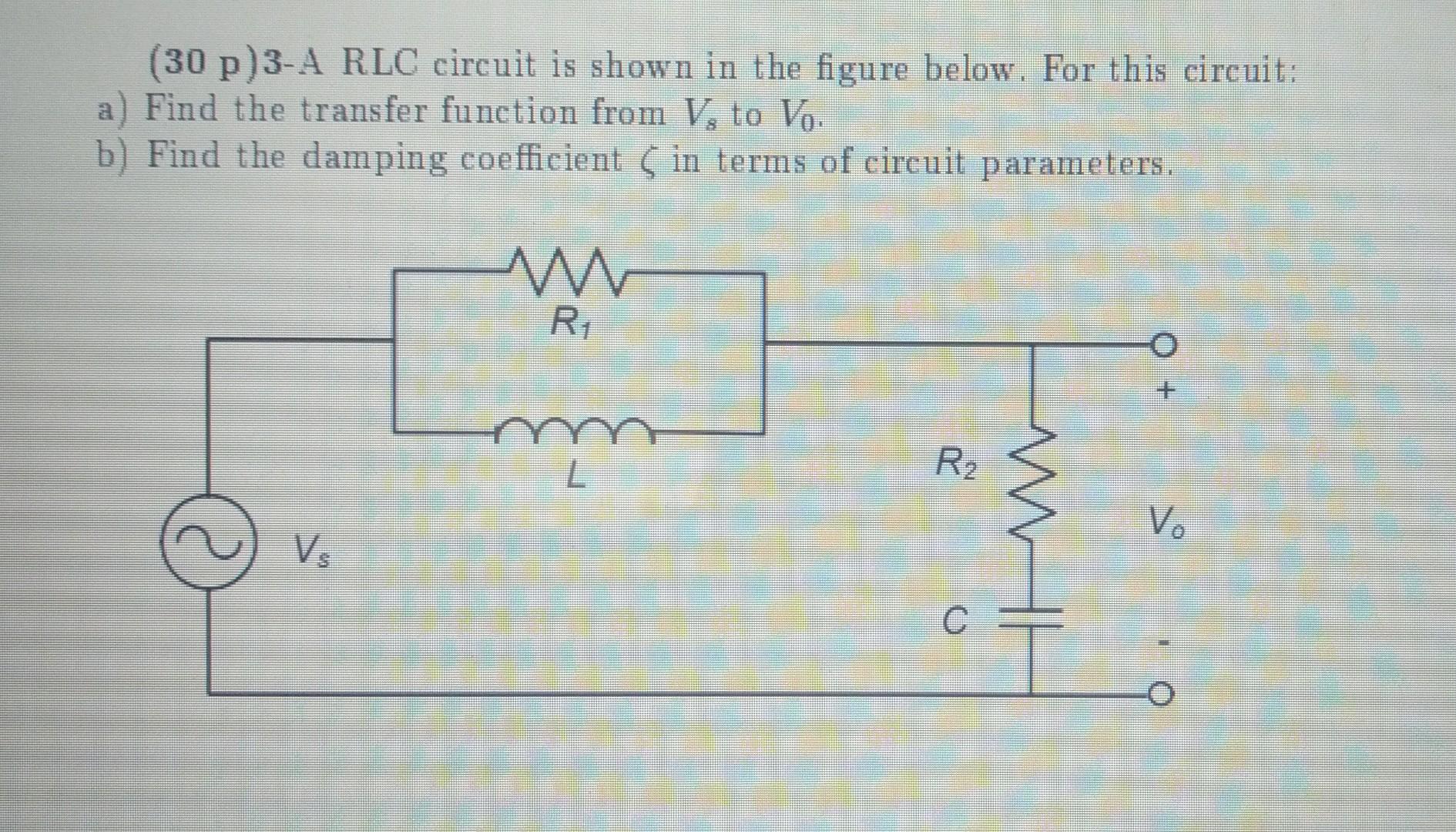 Solved (30 p)3-A RLC circuit is shown in the figure below. | Chegg.com