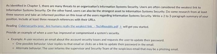 Solved As Identified In Chapter 1, There Are Many Threats To | Chegg.com