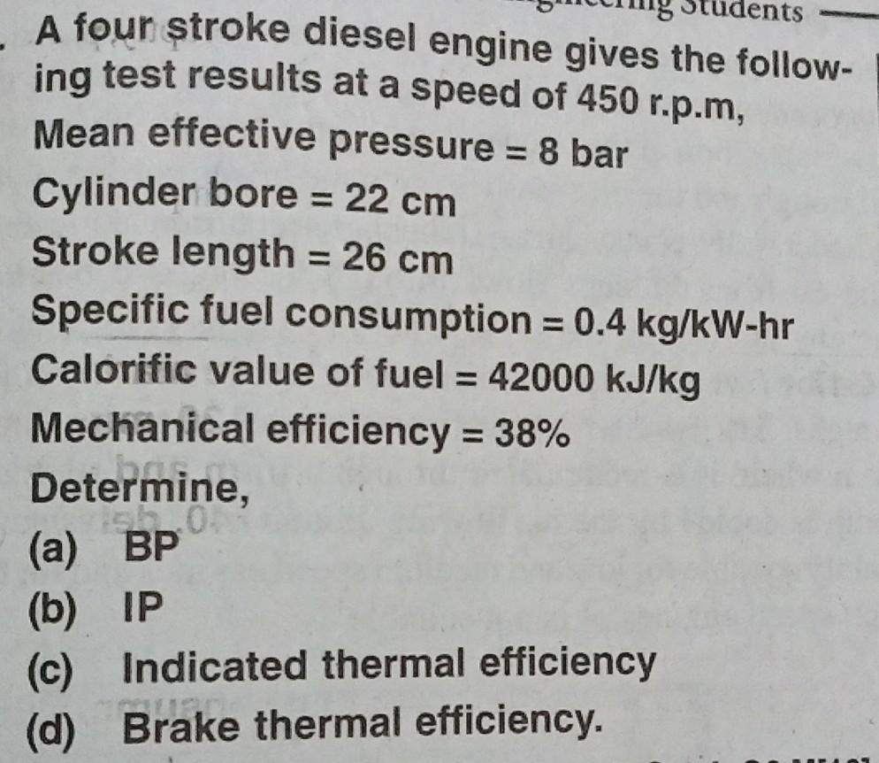 Solved A Four Stroke Diesel Engine Gives The Follow Ing Chegg Com