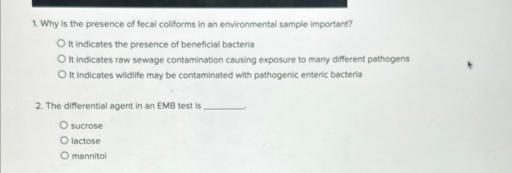 Solved Why is the presence of fecal coliforms in an | Chegg.com