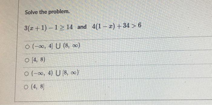 Solved Question 1 Solve the inequality. Write the solution | Chegg.com