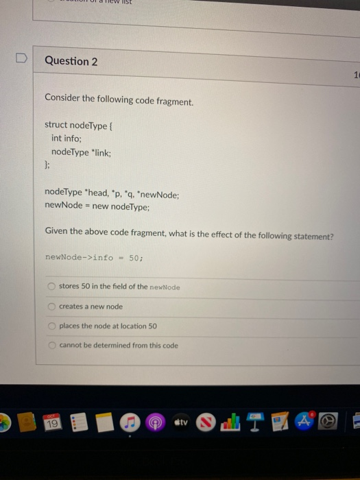 Solved 1151 Question 2 1 Consider the following code | Chegg.com