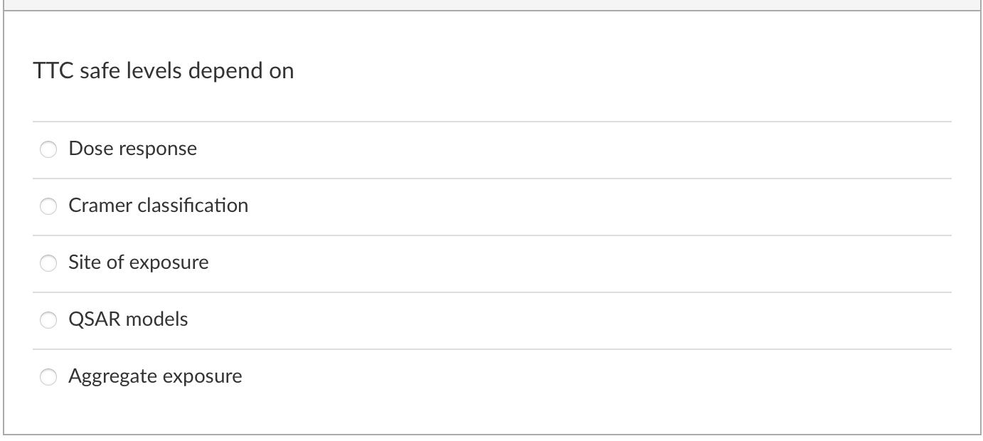 Solved TTC safe levels depend onDose responseCramer | Chegg.com