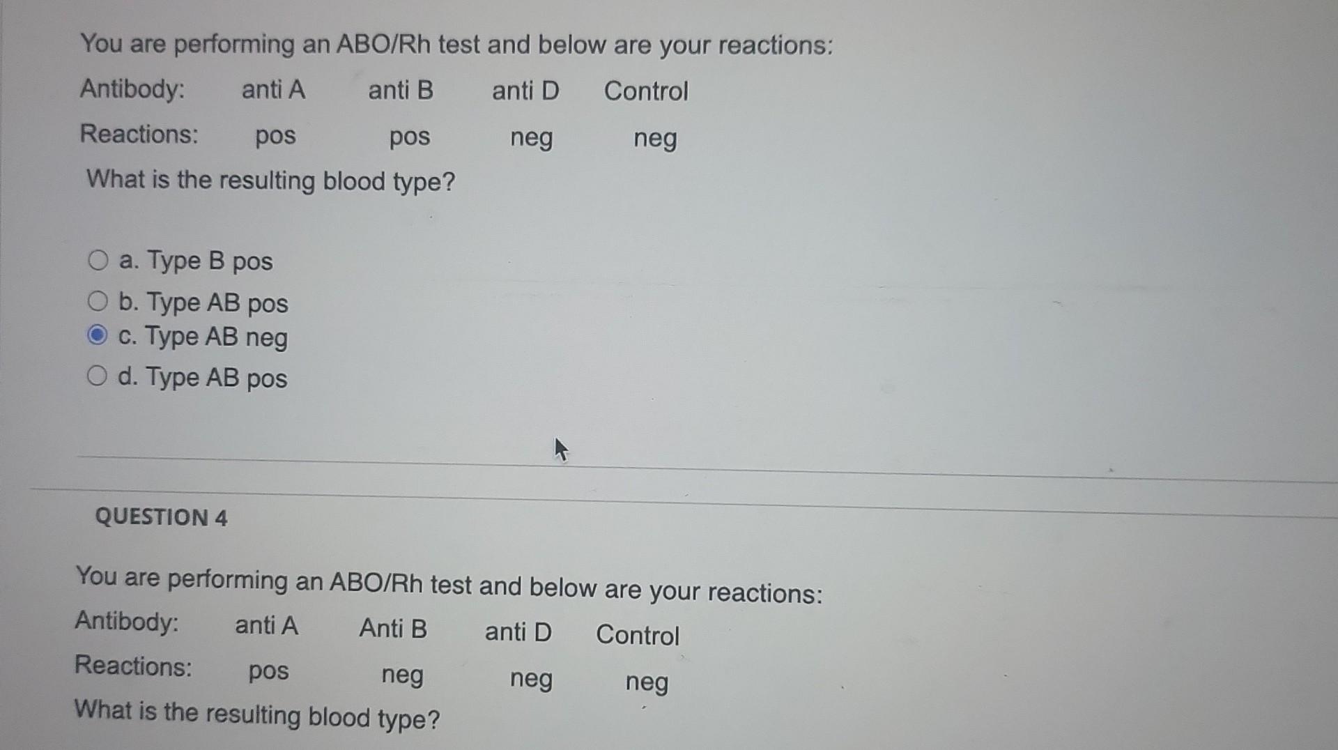 Solved You are performing an ABO/Rh test and below are your | Chegg.com