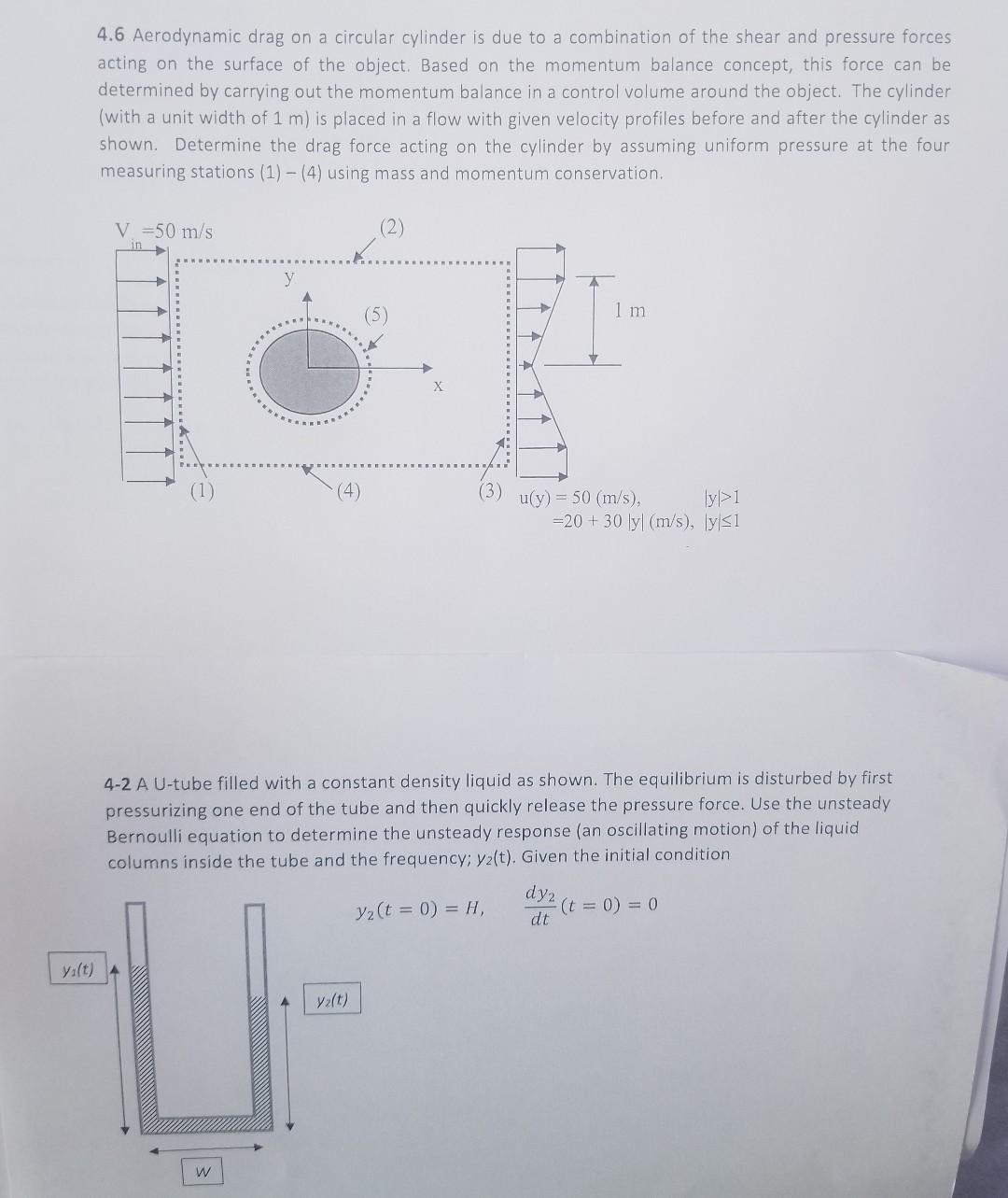 Solved 4.6 Aerodynamic drag on a circular cylinder is due to | Chegg.com