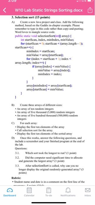 Solved W10 Lab Static Strings Sorting.docx 3. Selection sort | Chegg.com