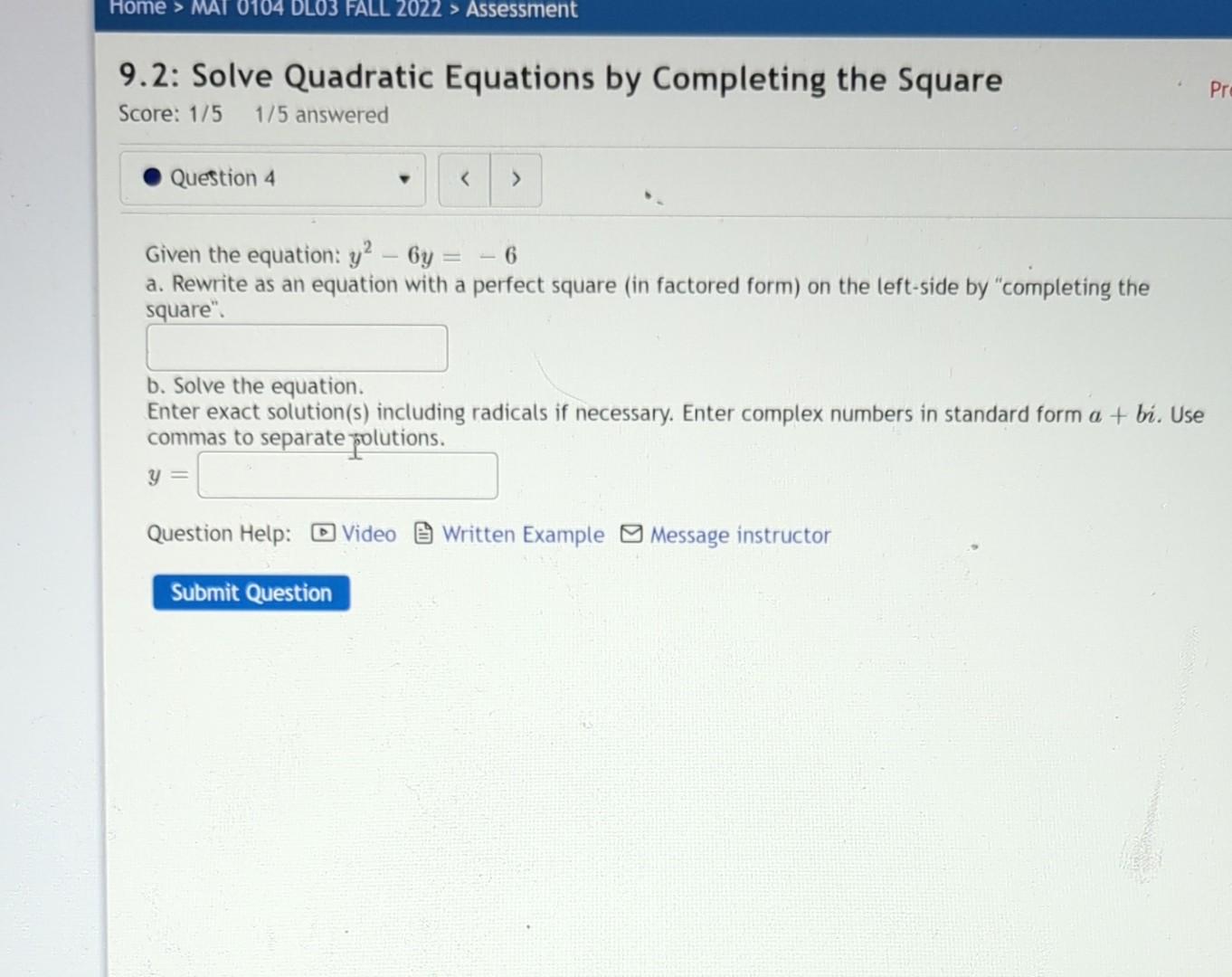 Solved 9.2: Solve Quadratic Equations by Completing the | Chegg.com