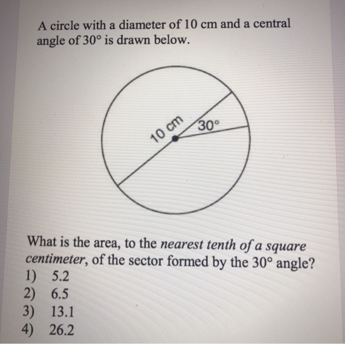 Solved A circle with a diameter of 10 cm and a central angle | Chegg.com