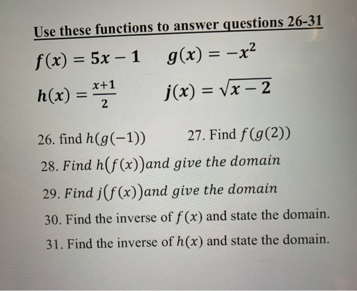 Solved Use These Functions To Answer Questions 26 31 G X Chegg Com