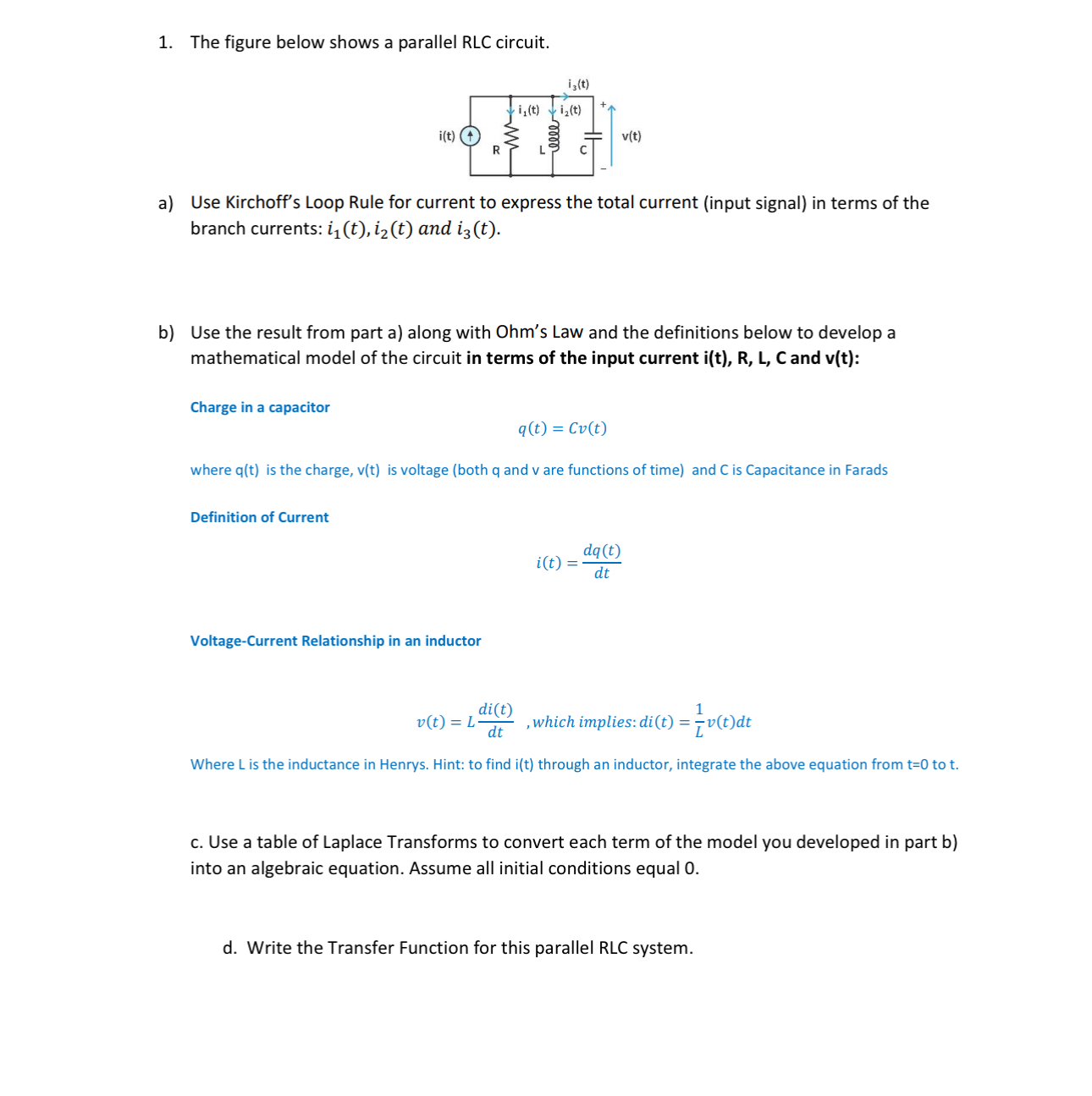 Solved The figure below shows a parallel RLC circuit.a) ﻿Use | Chegg.com