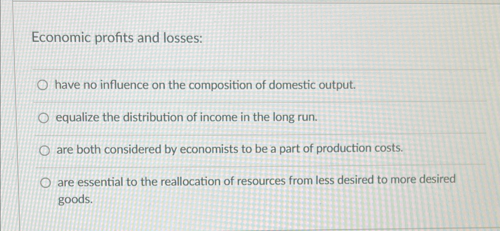 Solved Economic profits and losses:have no influence on the | Chegg.com