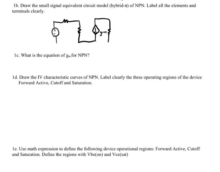 Solved 1b. Draw The Small Signal Equivalent Circuit Model | Chegg.com