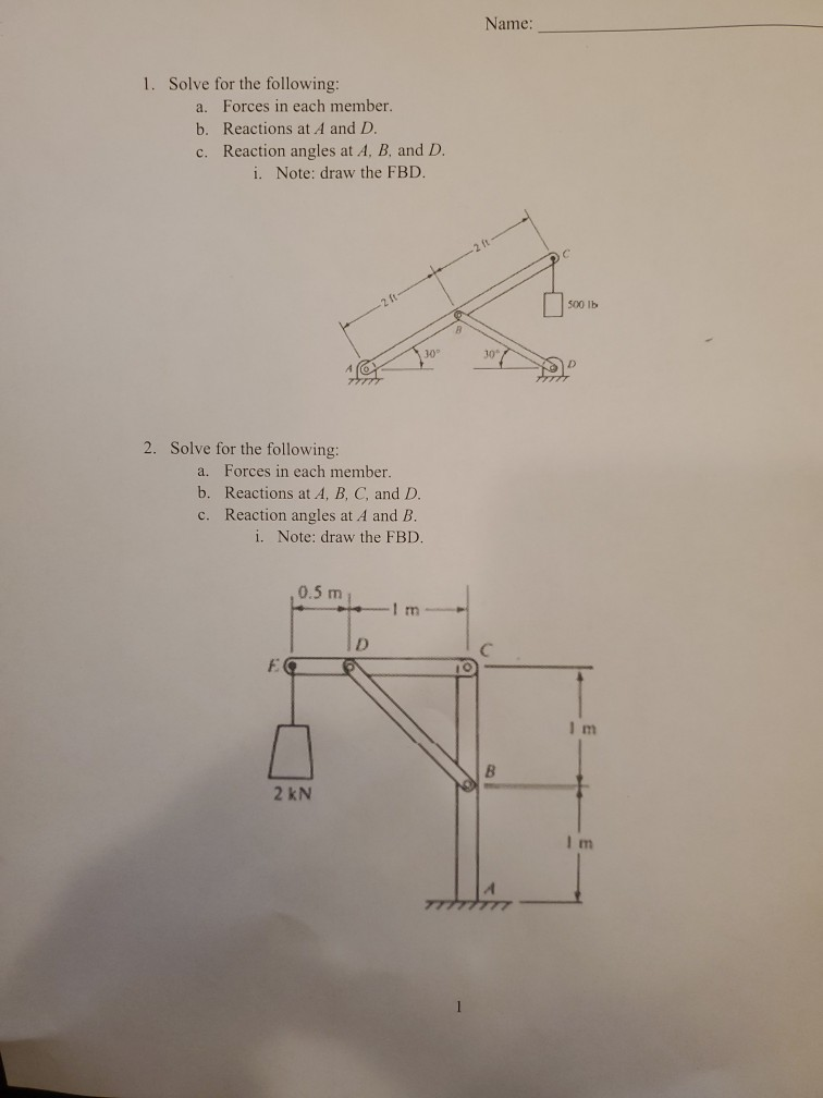 Name: 1. Solve For The Following: A. Forces In Each | Chegg.com