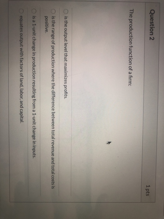 Solved Question 2 1 pts The production function of a firm: | Chegg.com