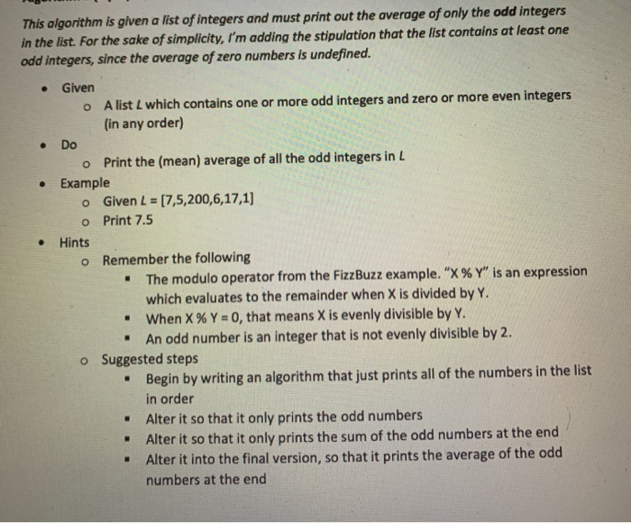 Solved . This algorithm is given a list of integers and must | Chegg.com