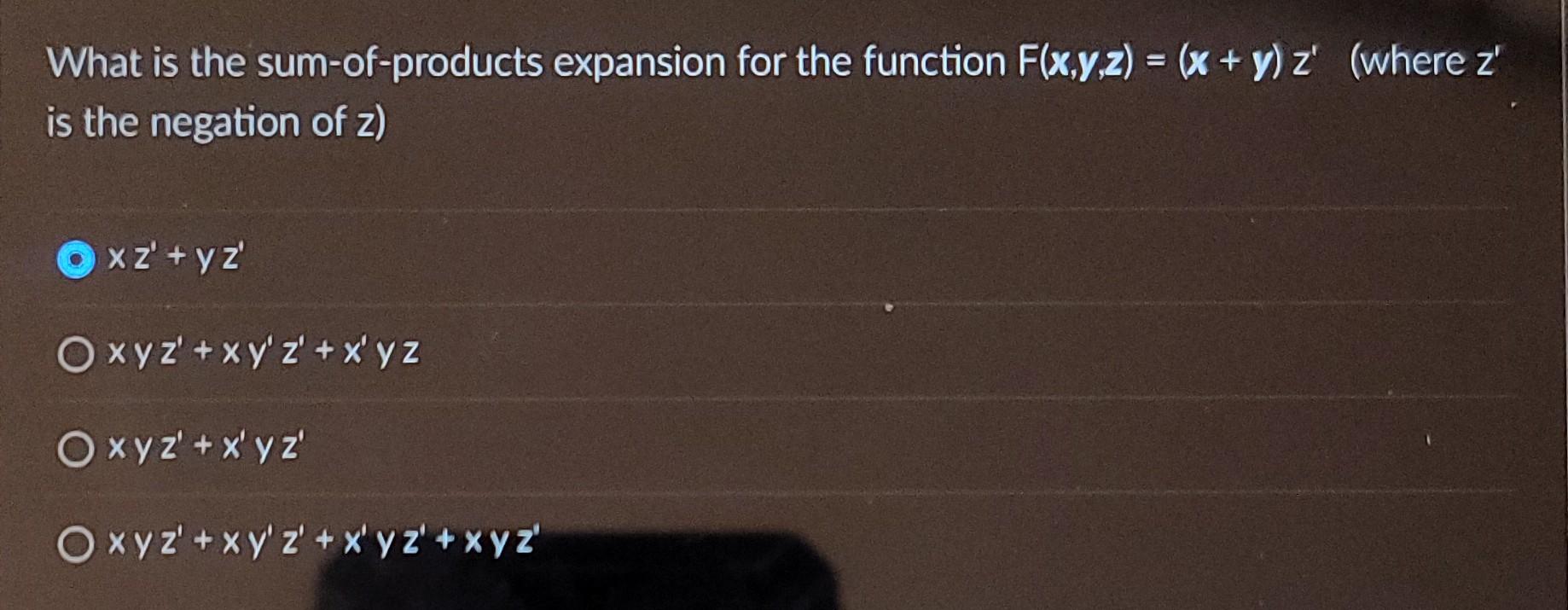 Solved What is the sumofproducts expansion for the