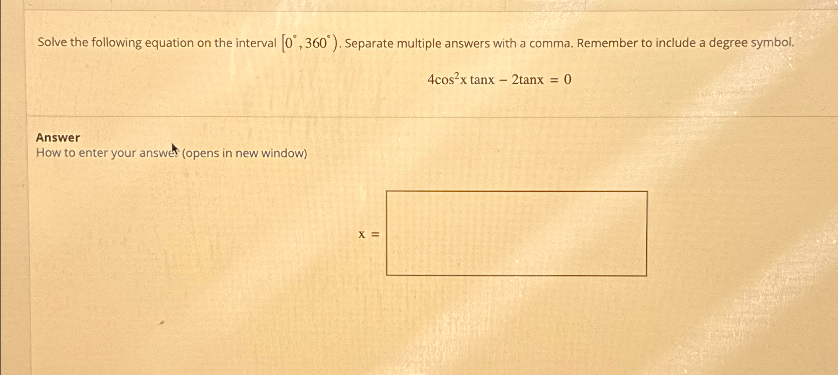 Solved Solve the following equation on the interval | Chegg.com