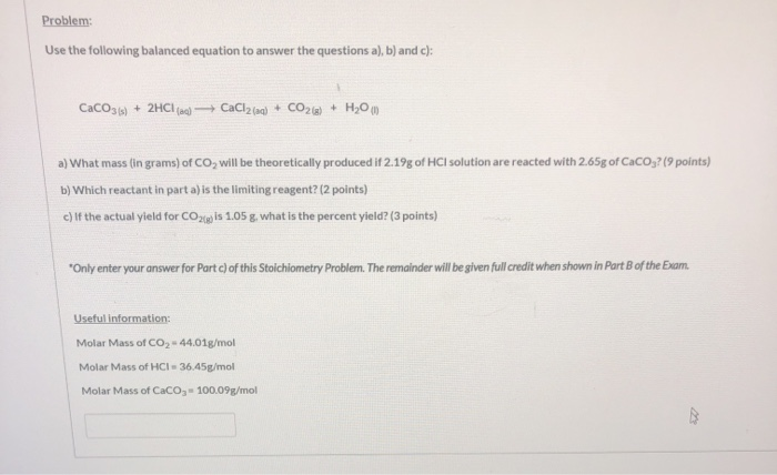 Solved Problem: Use The Following Balanced Equation To | Chegg.com