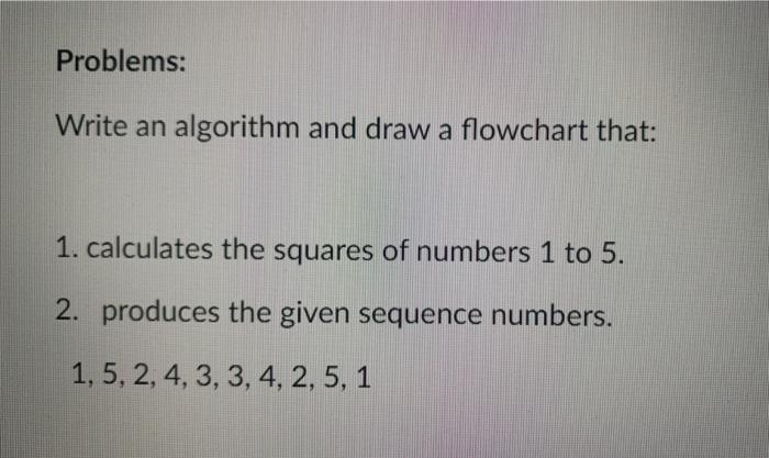 Solved Problems: Write an algorithm and draw a flowchart | Chegg.com
