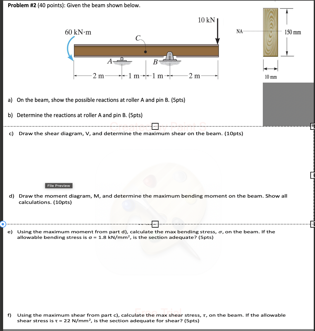 Solved Problem \#2 (40 ﻿points): Given the beam shown below. | Chegg.com