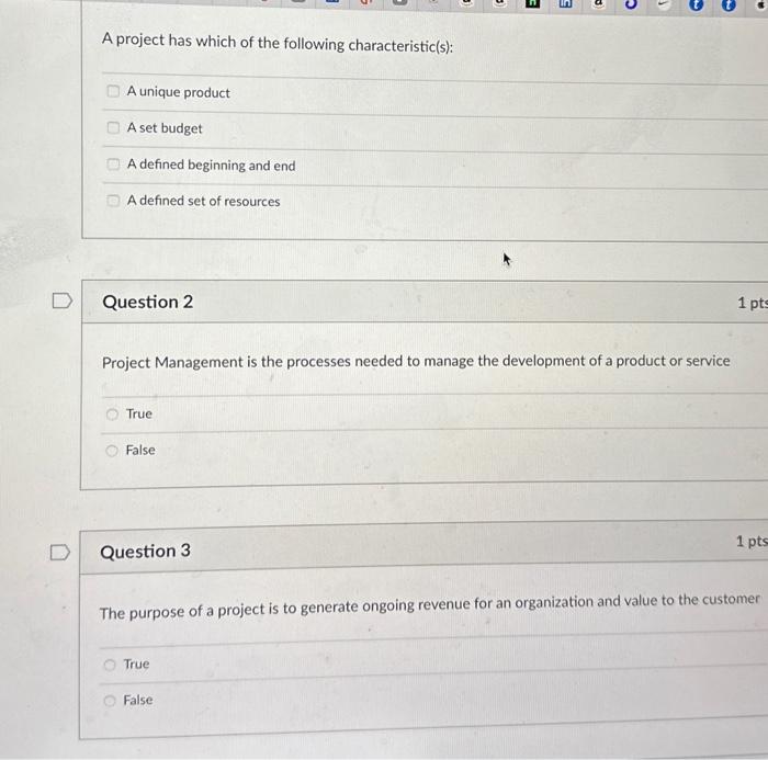 Solved A project has which of the following | Chegg.com