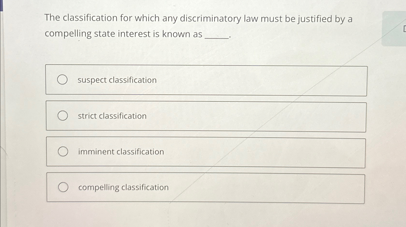 Solved The classification for which any discriminatory law | Chegg.com