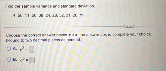 Solved Find the sample variance and standard deviation. | Chegg.com