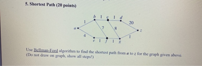 Solved 5 Shortest Path 20 Points 20 U 8 4 Use Chegg Solved 5 Shortest Path 20 Points 20 U 8 4 Use Chegg