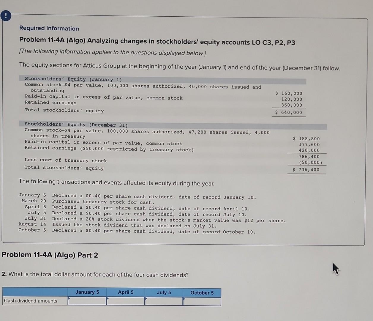 Solved Problem 11-4A (Algo) Analyzing Changes In | Chegg.com