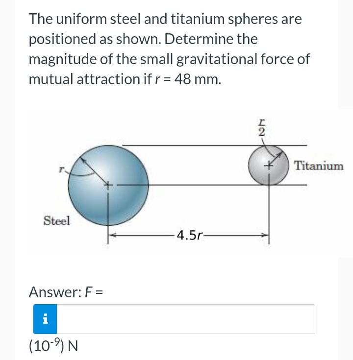 Solved The uniform steel and titanium spheres are positioned | Chegg.com