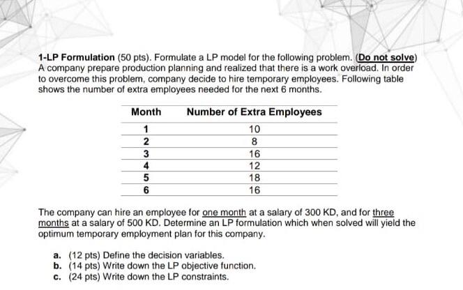 Solved 1 Lp Formulation 50 Pts Formulate A Lp Model For