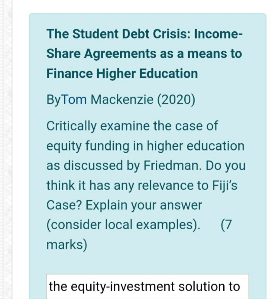 Income Share Agreement Student By Yelofunding The Student Debt Crisis: Income- Share Agreements as | Chegg.com