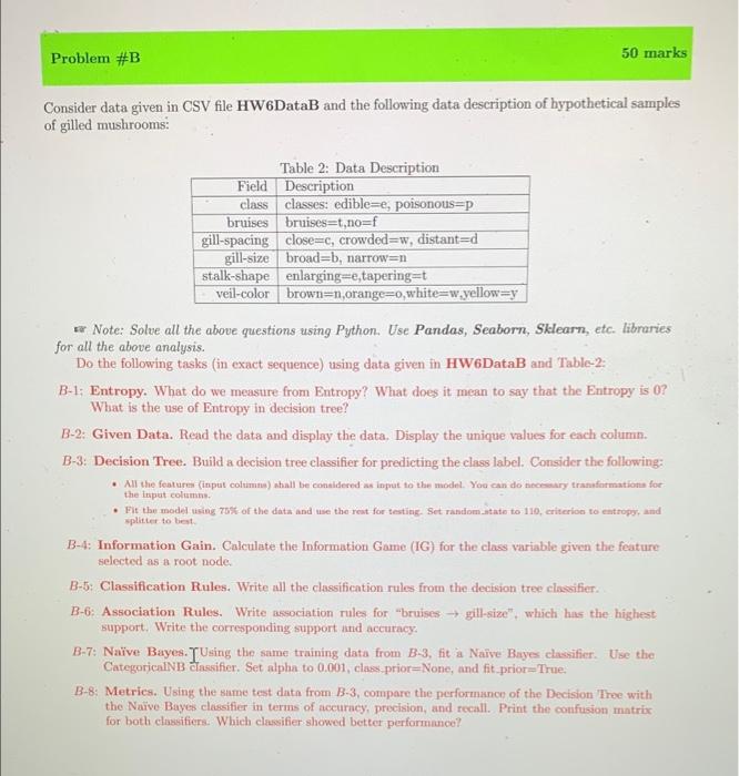 Solved Problem #B 50 Marks Consider Data Given In CSV File | Chegg.com