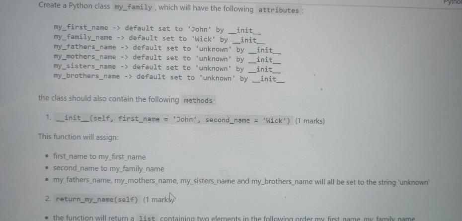Solved Create a Python class my_family, which will have the | Chegg.com