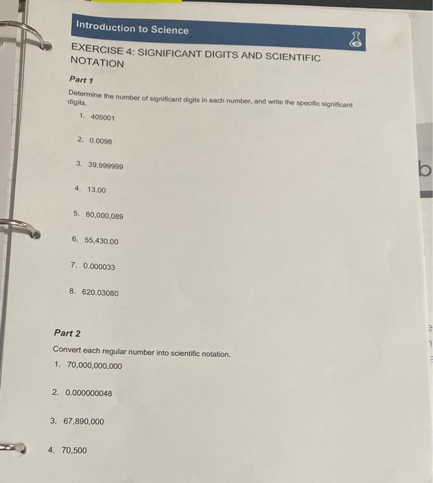 Solved Introduction to Science EXERCISE 4: SIGNIFICANT | Chegg.com
