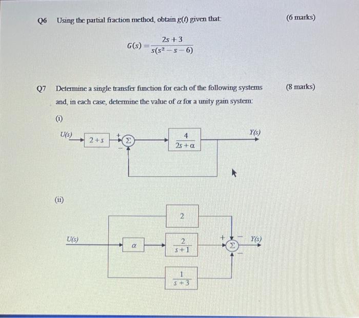Solved Q6 Using the partial fraction method, obtain g(f) | Chegg.com